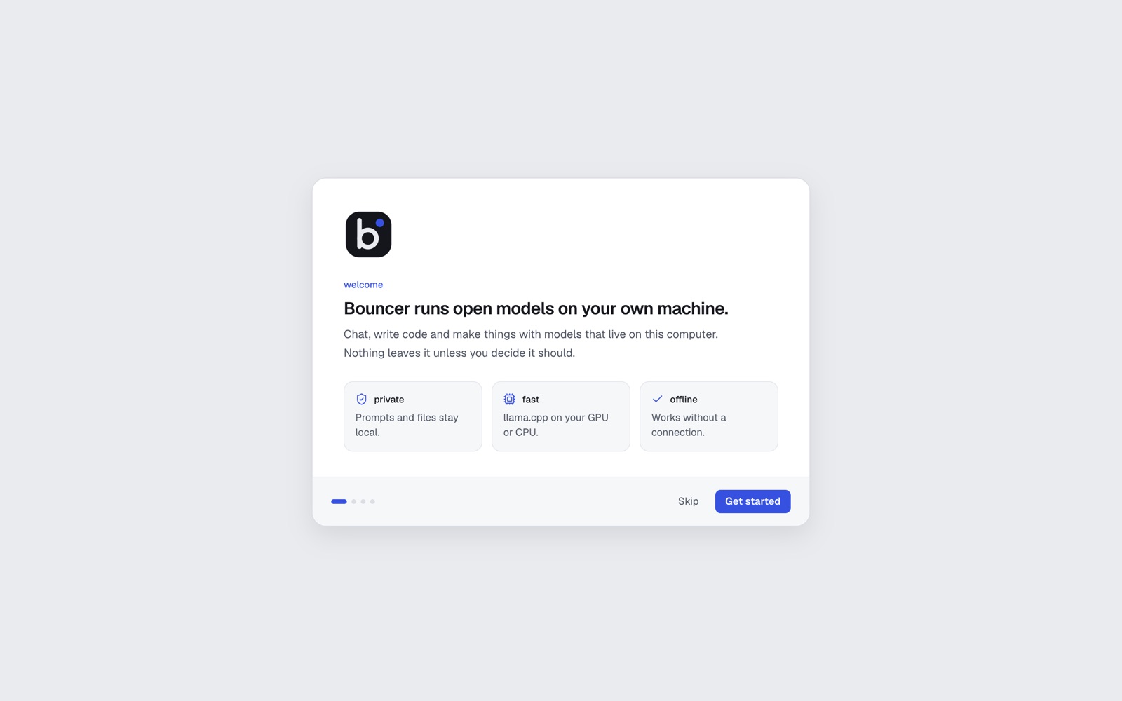 Bouncer first-run onboarding screen